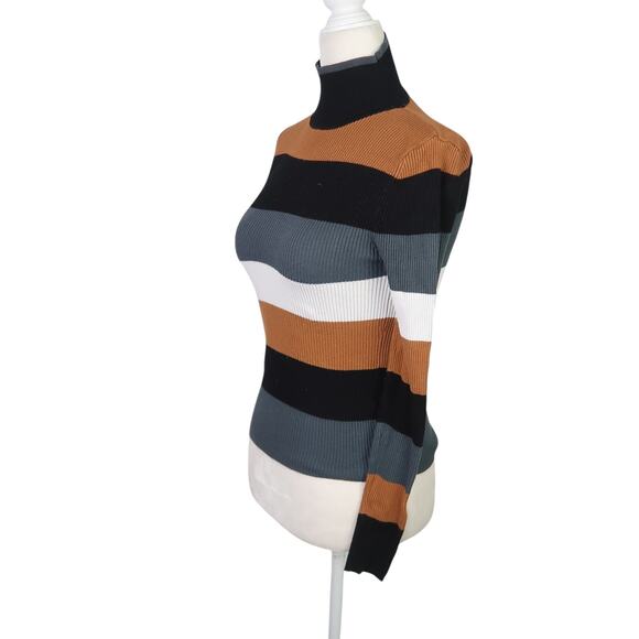 Zara black tan grey white ribbed knit turtleneck sweater S - Picture 3 of 5